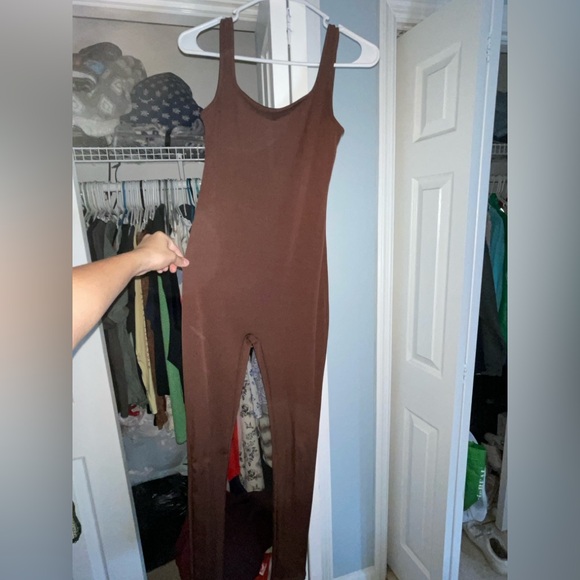 Brown Ribbed Jumpsuit - Picture 2 of 2
